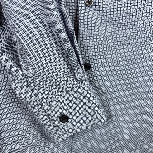 WRK 4 Way Stretch Mens L Button down Long sleeve Blue Dress Shirt 17.5/ L Circle - Picture 3 of 7